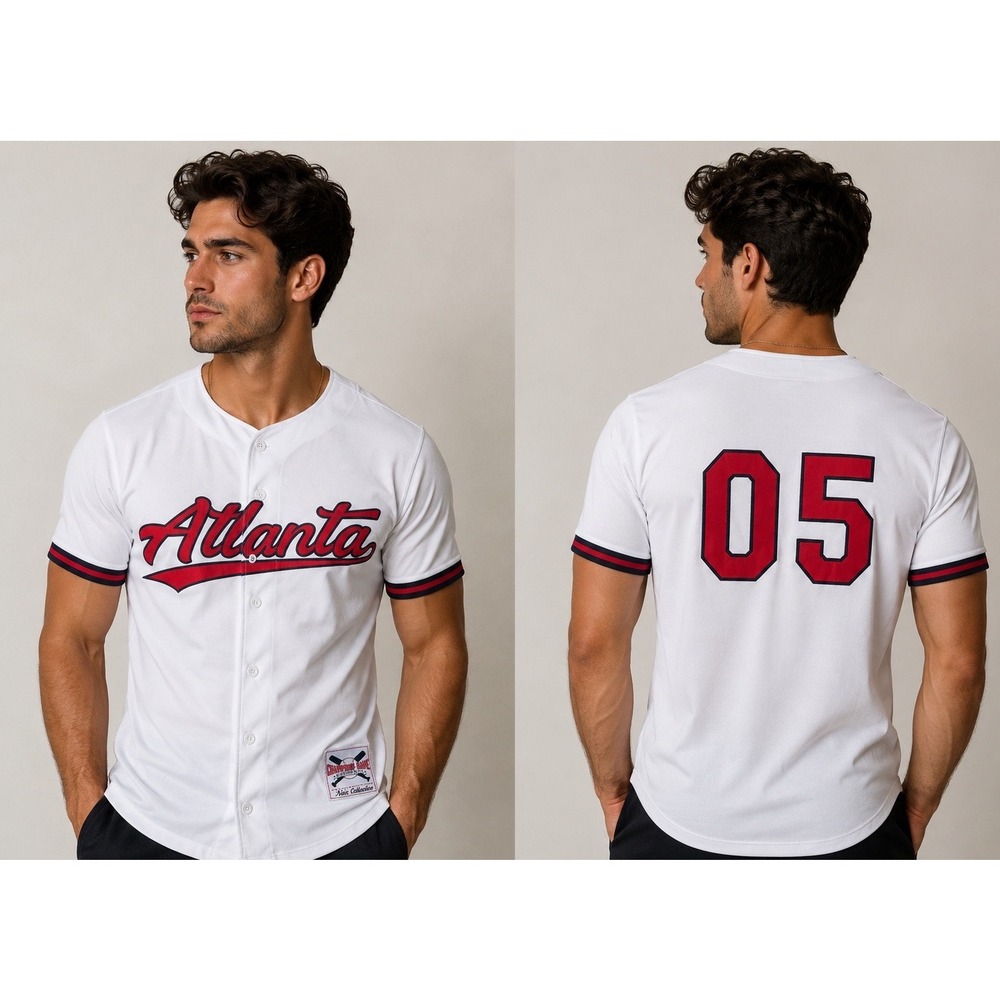 Noiz Atlanta Baseball Jersey Button Up White Red Size S 05 Graphic Streetwear